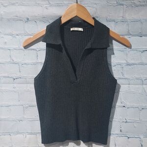 Marine Layer Womens Medium Ribbed Tank Amelia Rib Polo Charcoal Gray